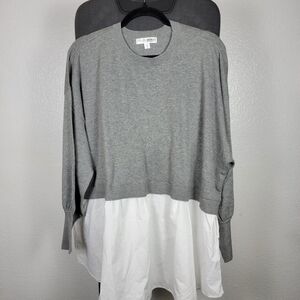 Everyday Jones By Madeline Jones Shirt Tail Knit Jumper Plus Size 3X Gray White